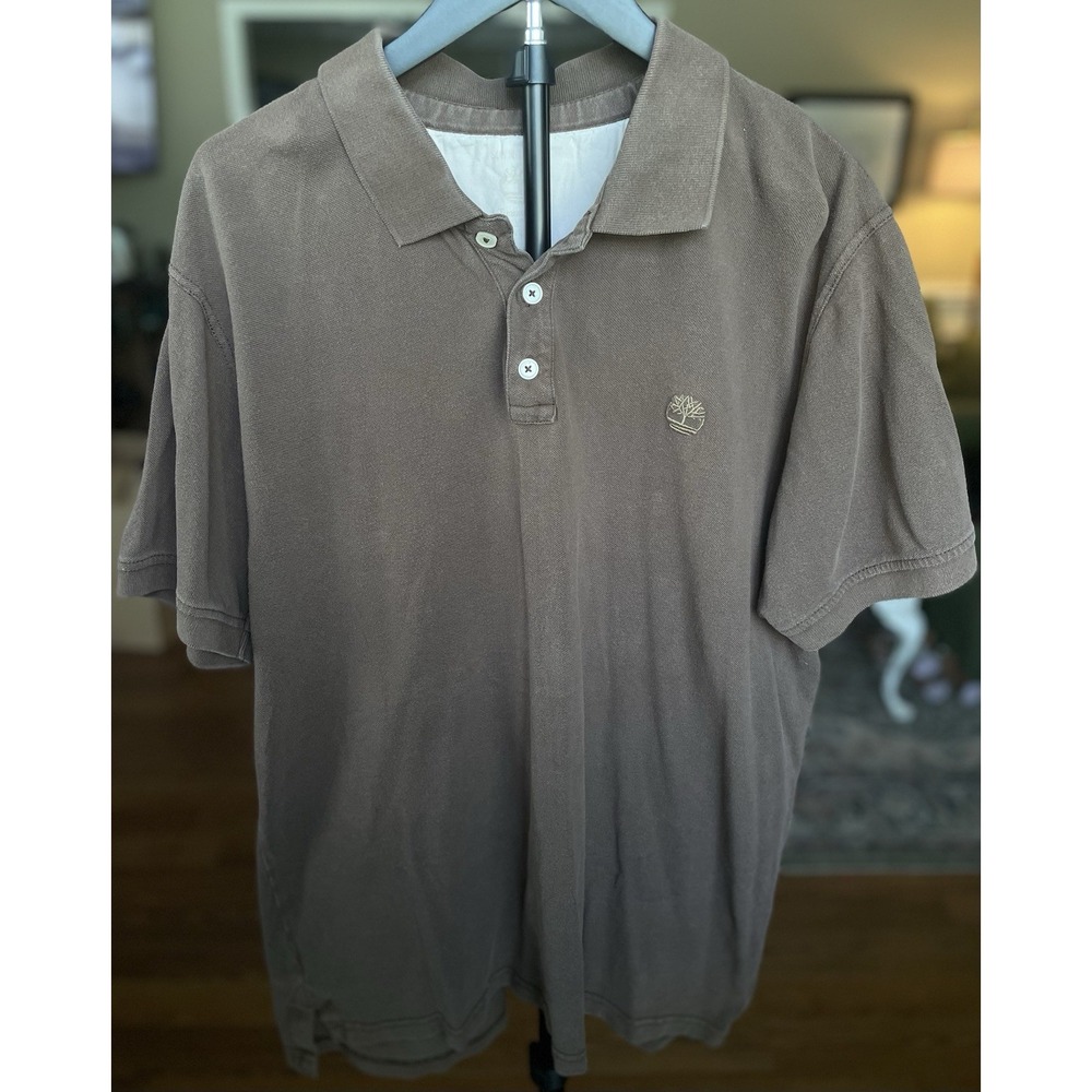 Timberland‎ Polo Shirt Mens XL Brown Embroidered Logo Short Sleeve Cotton EUC